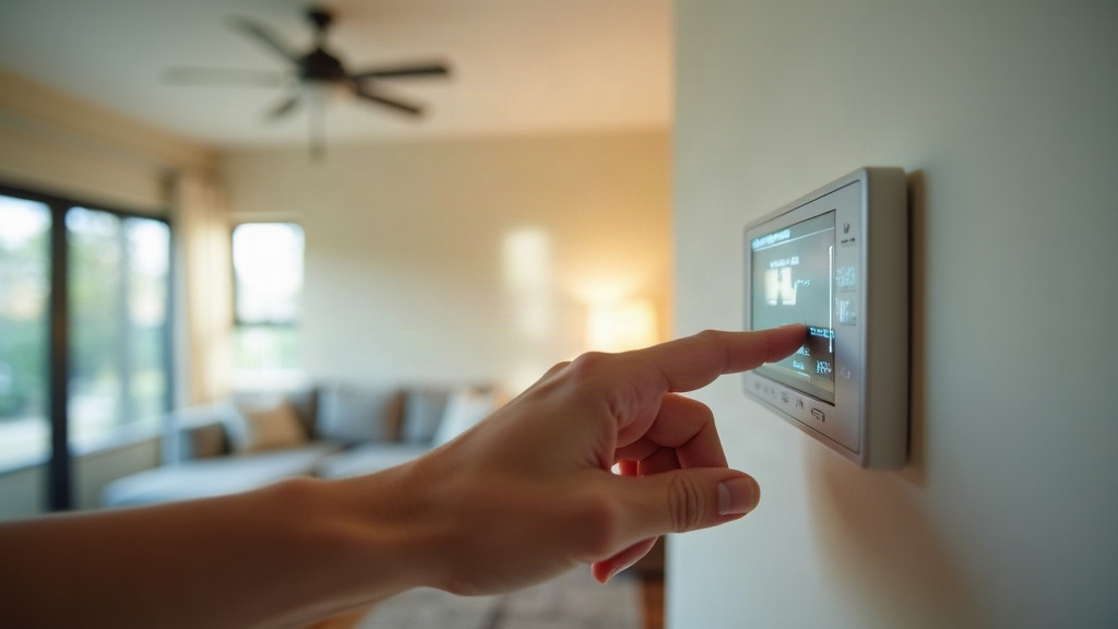 Adjusting a wall thermostat set to cool in a Tampa, FL home